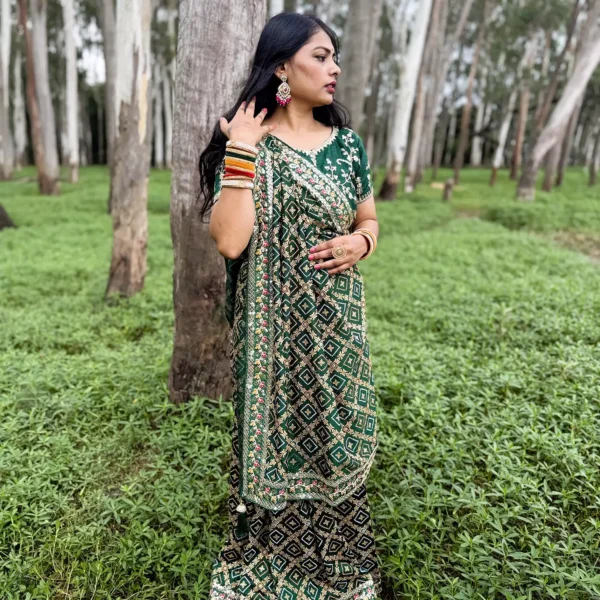 Green Printed Designer Saree
