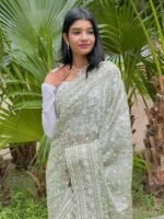 Mint Elegance: Embroidered Grace Saree - Image 2